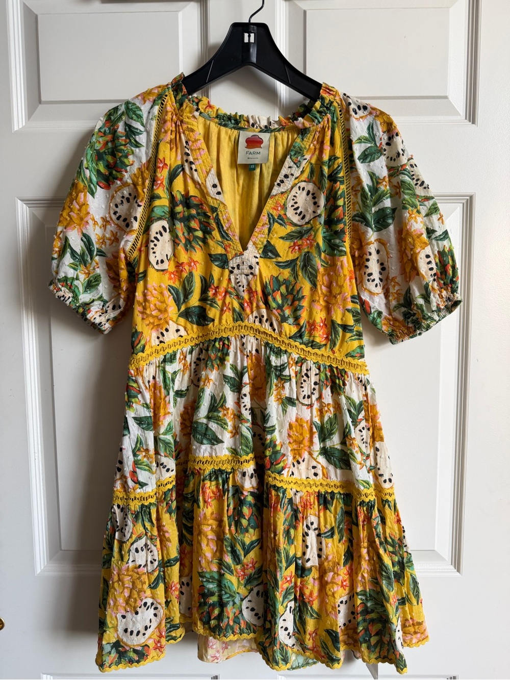 FARM Rio Biriba Tropical Fruit Mini Dress Yellow XS